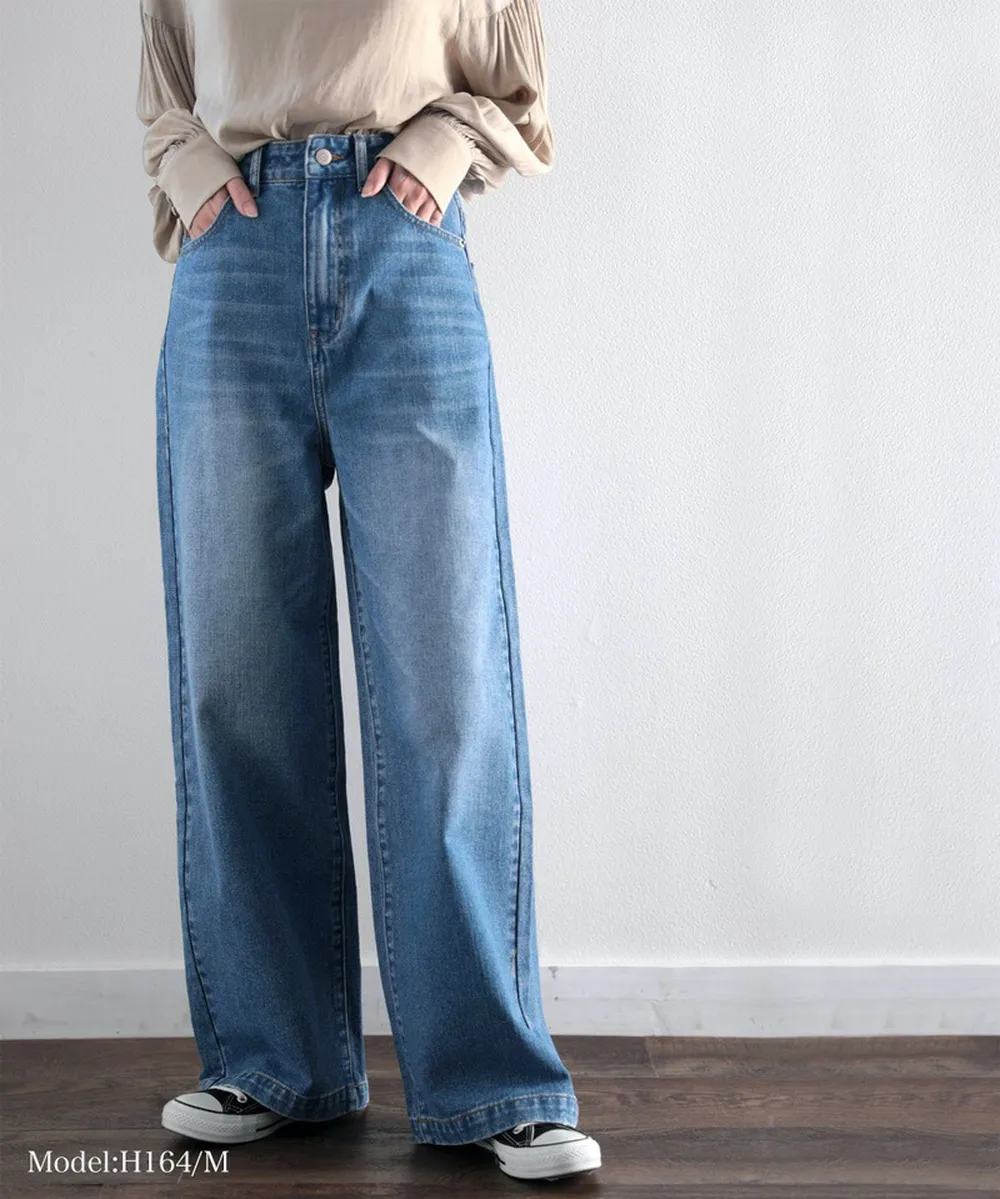 日本 Classical Elf - 熱銷必收！純棉厚磅顯瘦美腳寬褲-丹寧藍