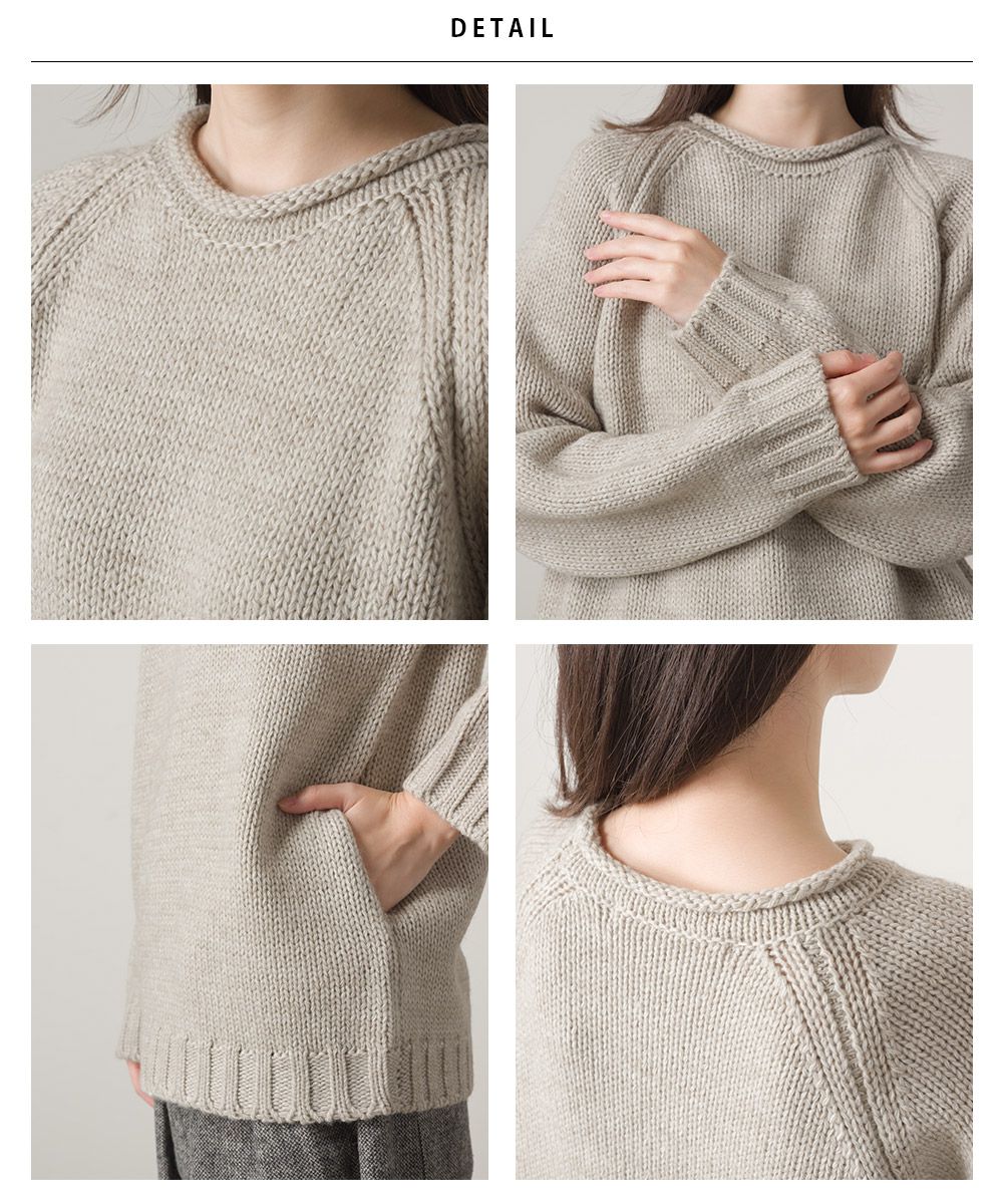 日本 OMNES - 羊駝毛混紡圓領針織毛衣-石墨灰