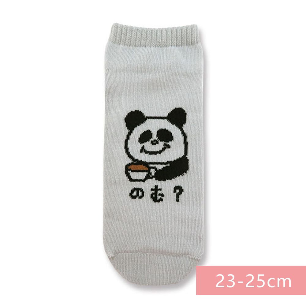 日本 OKUTANI - 童趣日文插畫短襪-喝嗎？-灰 (23-25cm)