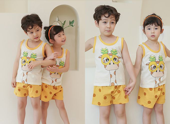 正韓 Puco - 超優質嬰幼兒/兒童無袖100% 有機棉家居服/睡衣-我愛長頸鹿