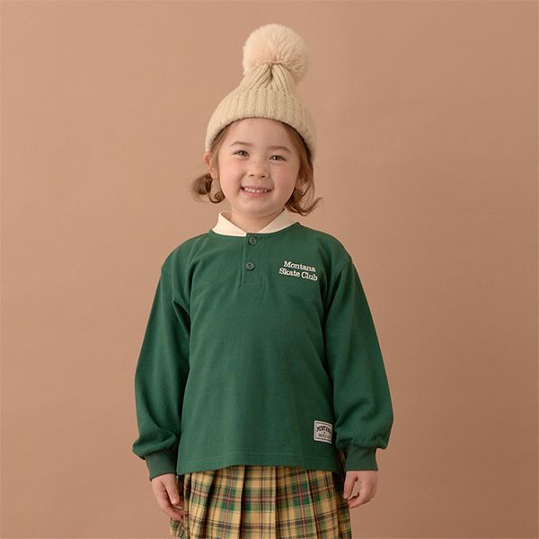 日本 b-ROOM - 運動風立領長袖Polo衫-深藍x棕