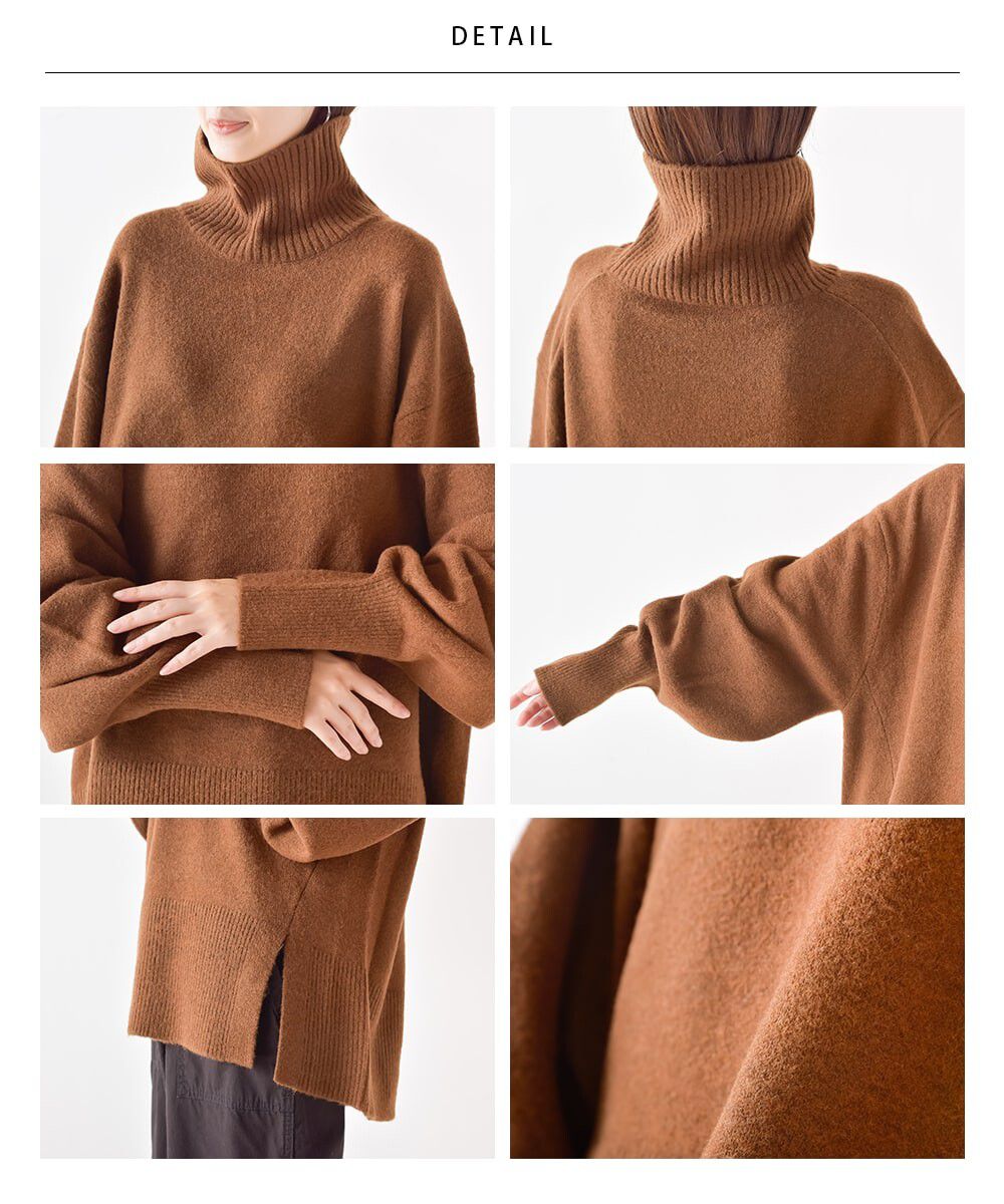 日本 OMNES - 羊毛混高領寬鬆氣球袖毛衣-時尚黑