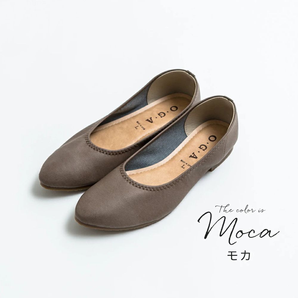 日本女裝代購 - 日本製 仿皮尖頭柔軟休閒平底包鞋-摩卡棕