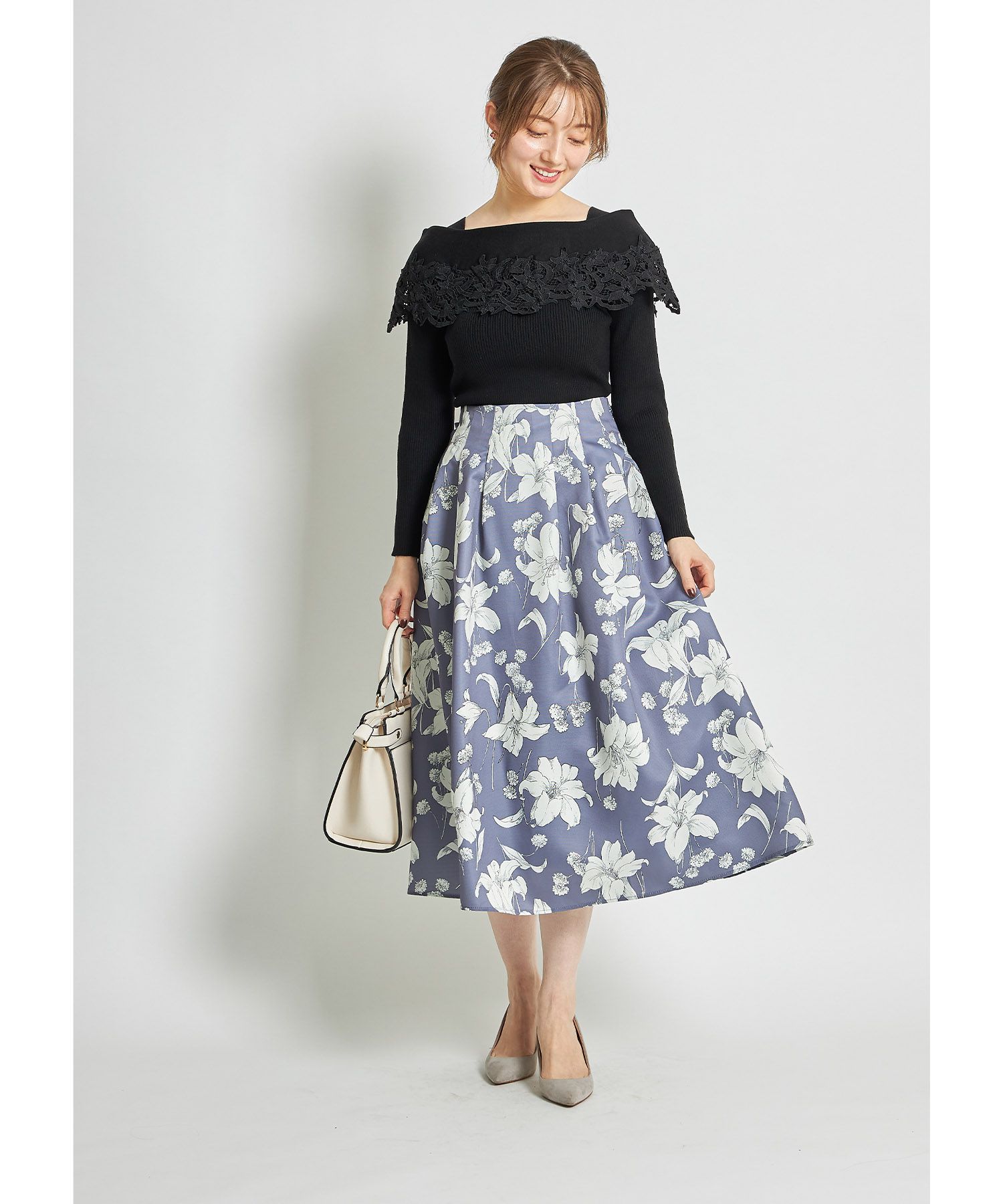 日本 tocco-closet - 氣質蕾絲拼接針織上衣-天使白