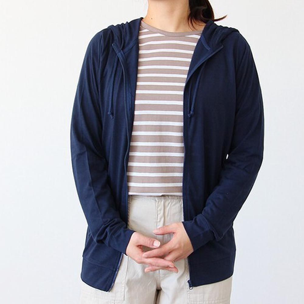 日本涼感服飾 - 抗UV連帽拉鏈防曬外套-一般長-海軍藍