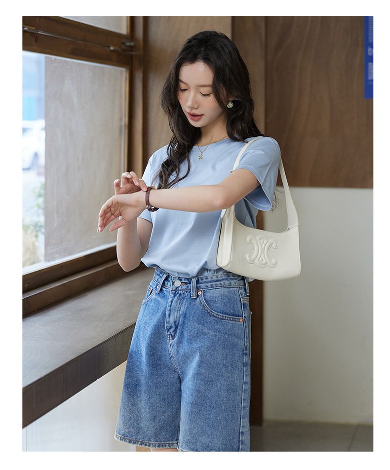 糖果色絲光棉圓領短袖上衣-白色