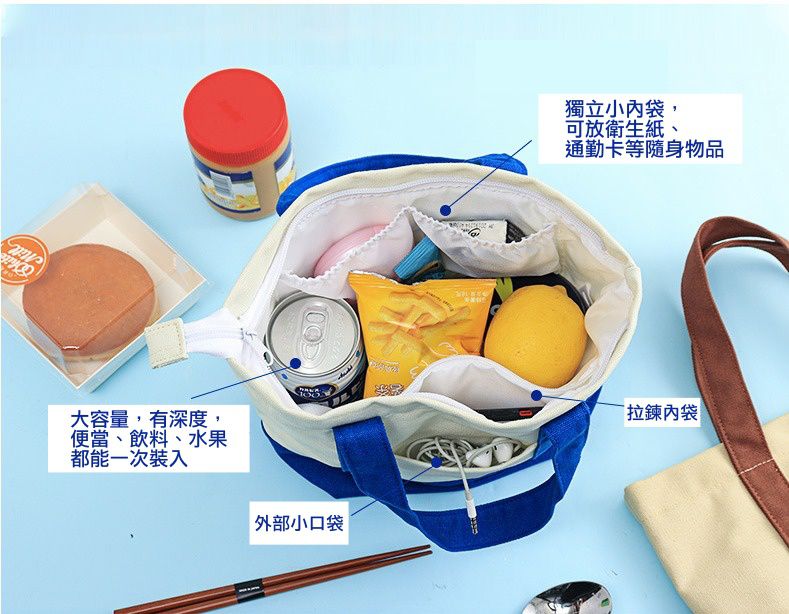 便當袋-卡通人物奇奇蒂蒂-黃色-拉鏈多口袋