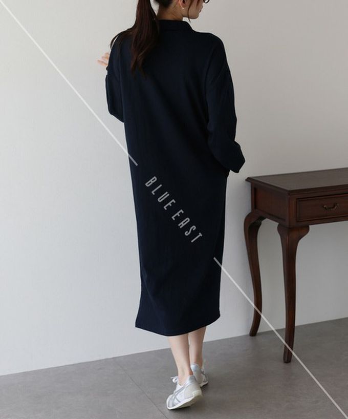 日本 BLUE EAST - 半拉鏈時尚休閒長袖洋裝-淺灰