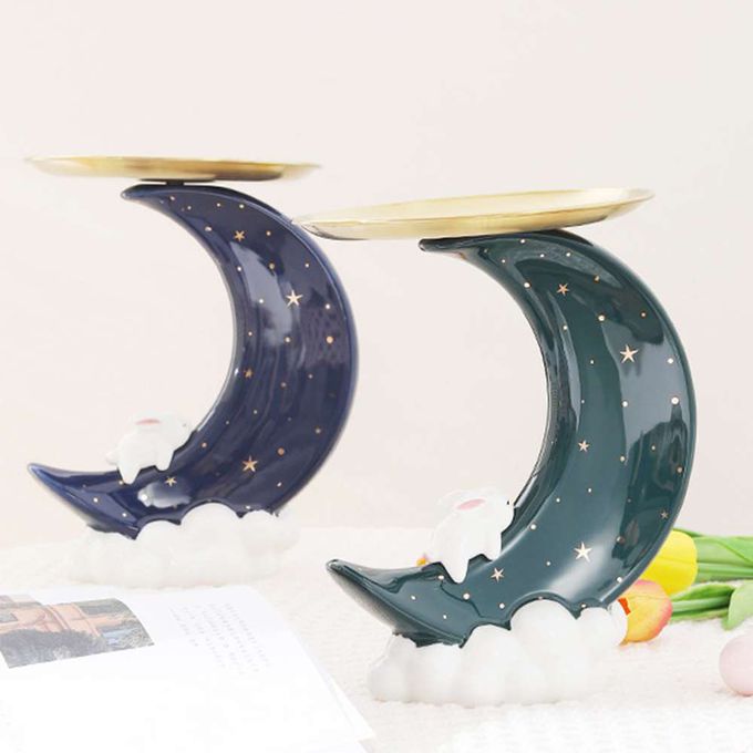 MODACore 摩達客 - ◉春節開運◉超萌祈願小白兔星星彎月頂托盤陶瓷擺飾-三色可選-粉紅