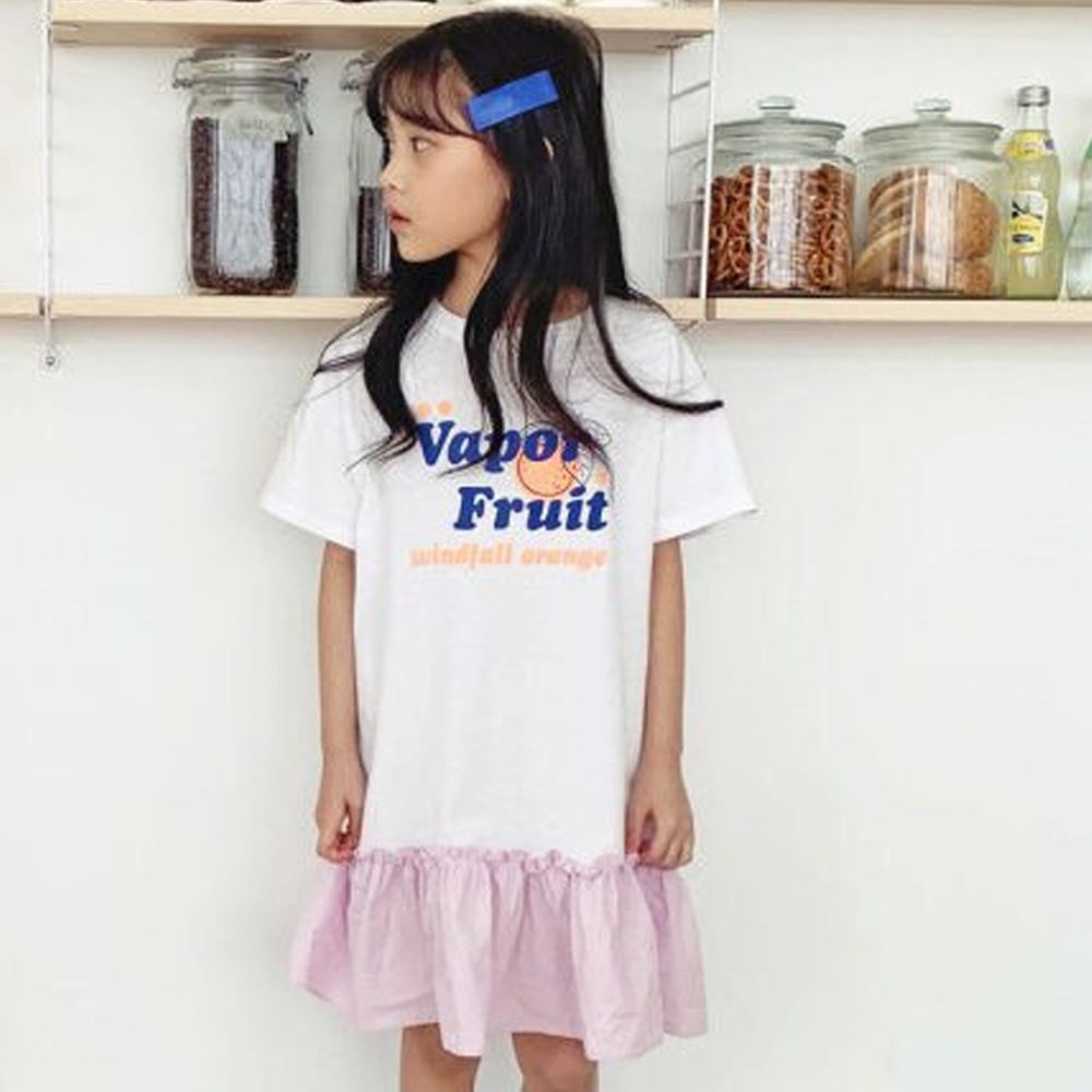 韓國 PINK151 - 水果雙色拼接洋裝-白