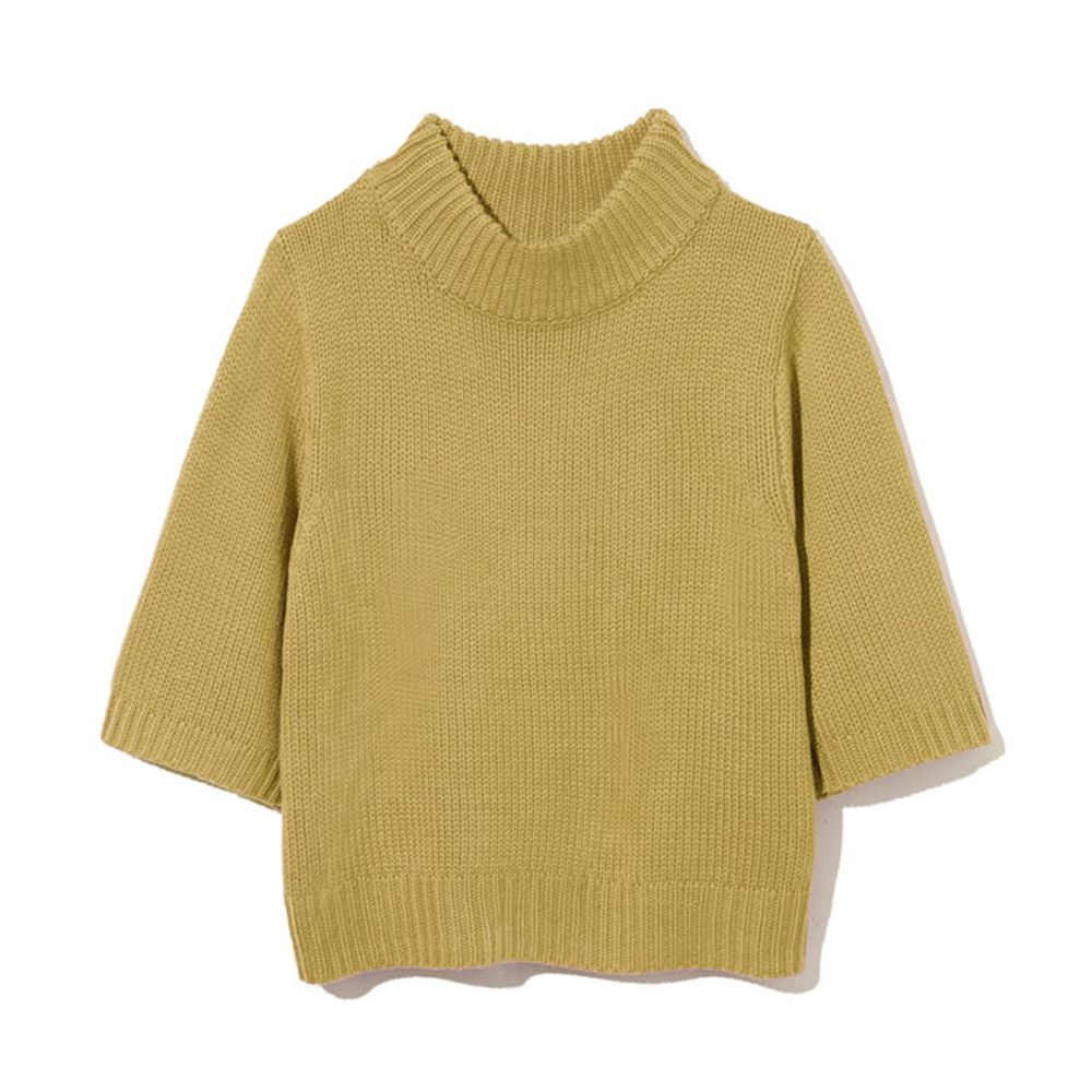 日本 GRL - 寬版顯瘦小高領七分袖針織上衣-芥末黃
