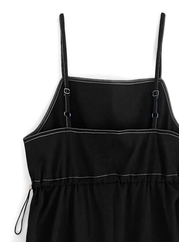 日本 GRL - 聯名款 側抽繩工裝風吊帶裙-黑 (F)