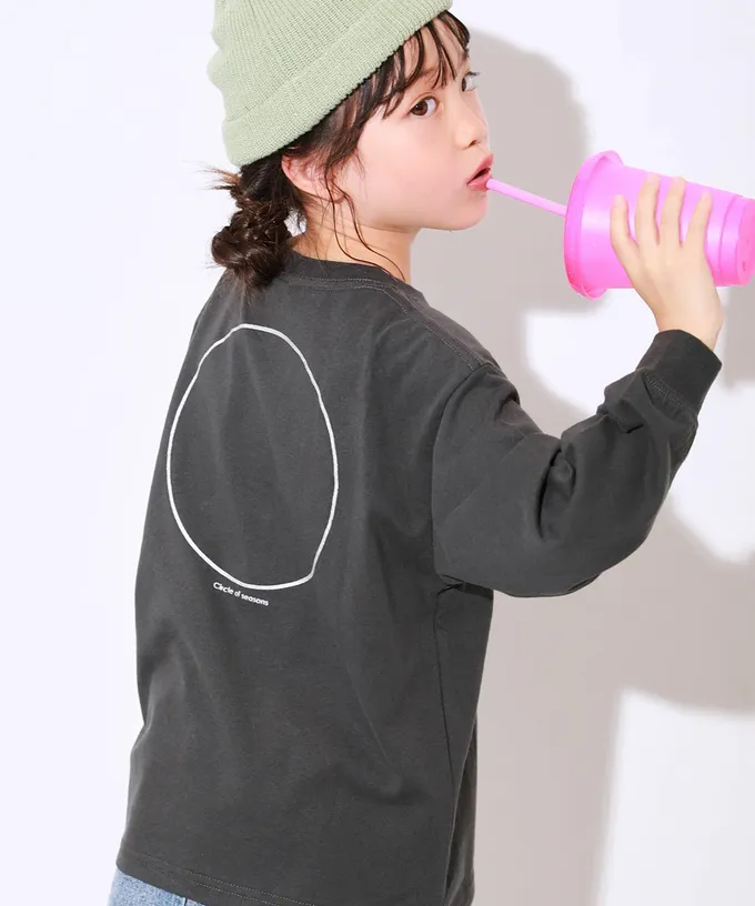 日本 devirock - 100%棉 定番印花寬版長袖上衣-漢堡疊高-黃綠