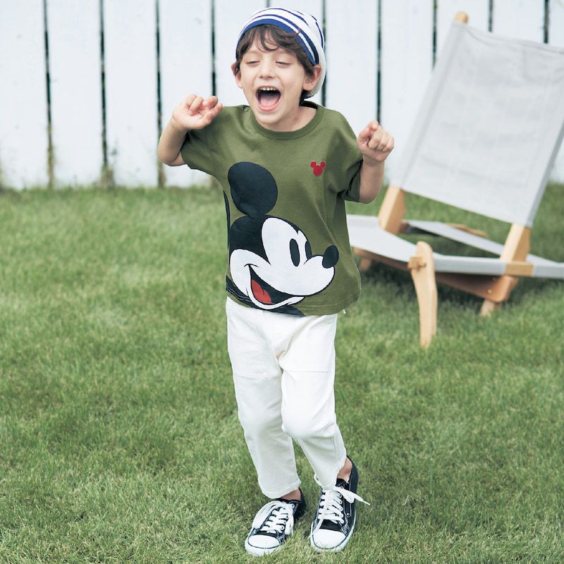 日本千趣會 - 迪士尼印花短袖上衣-大臉米奇-墨綠