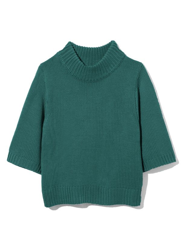 日本 GRL - 百搭立領針織短袖上衣-天藍 (F)