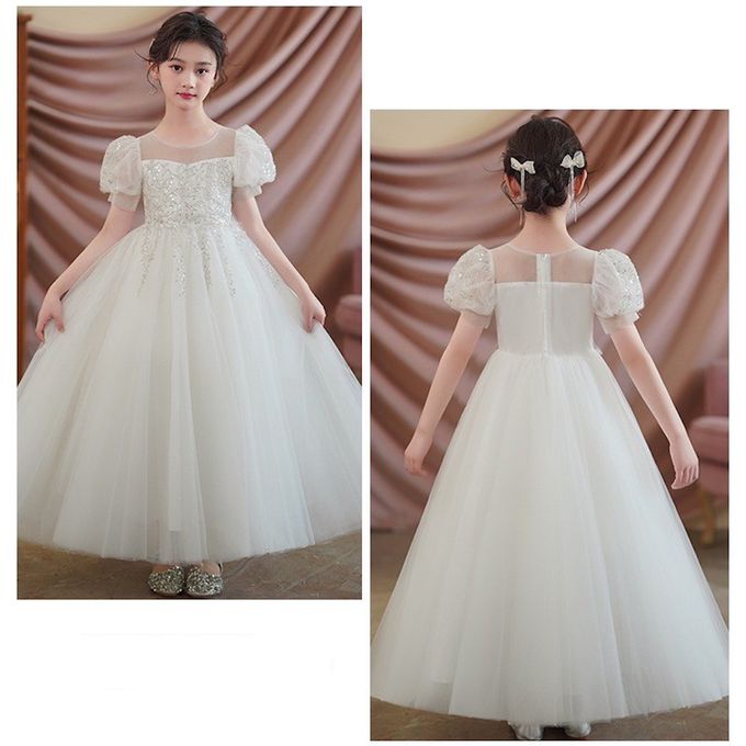 畢業典禮氣質柔美刺繡珠片公主袖長禮服