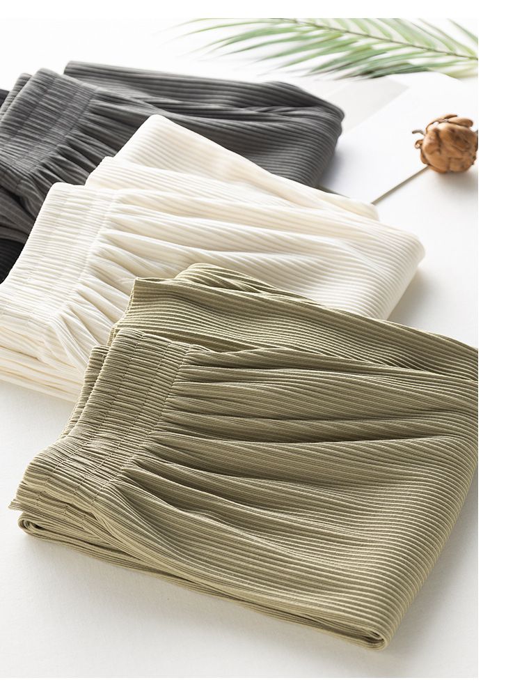 高腰垂墜落地寬褲/皺皺褲-黑色