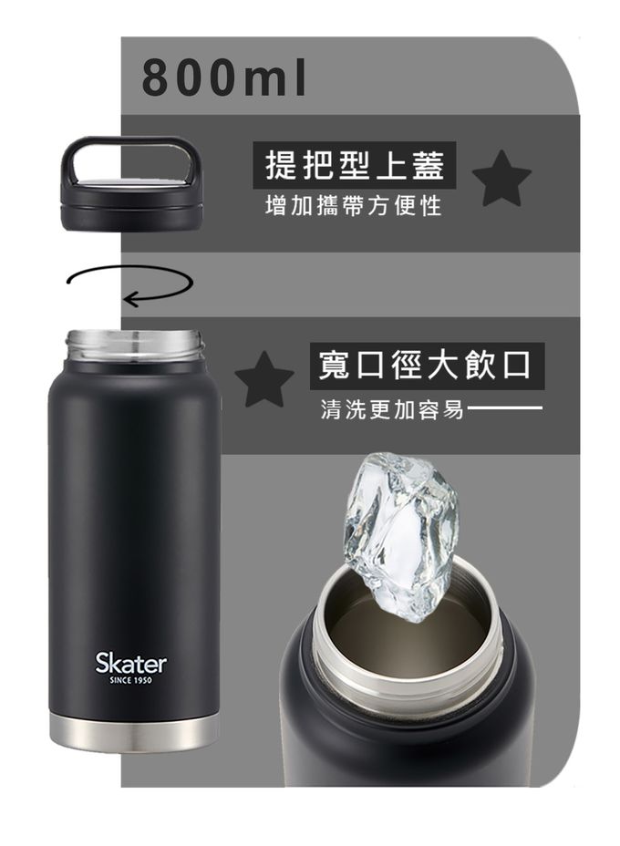 日本 SKATER - 不鏽鋼隨行瓶-紳士黑-黑色-800ml