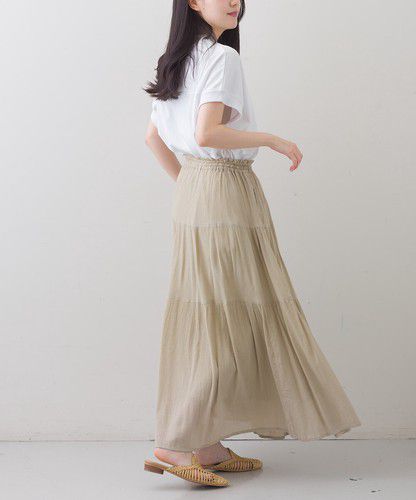 日本 Bou Jeloud - 細緻楊柳層次飄逸長裙-橄欖綠