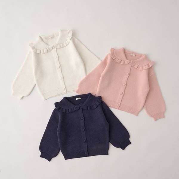 日本 Lycee mine - 荷葉大翻領寬袖針織開襟衫-粉紅