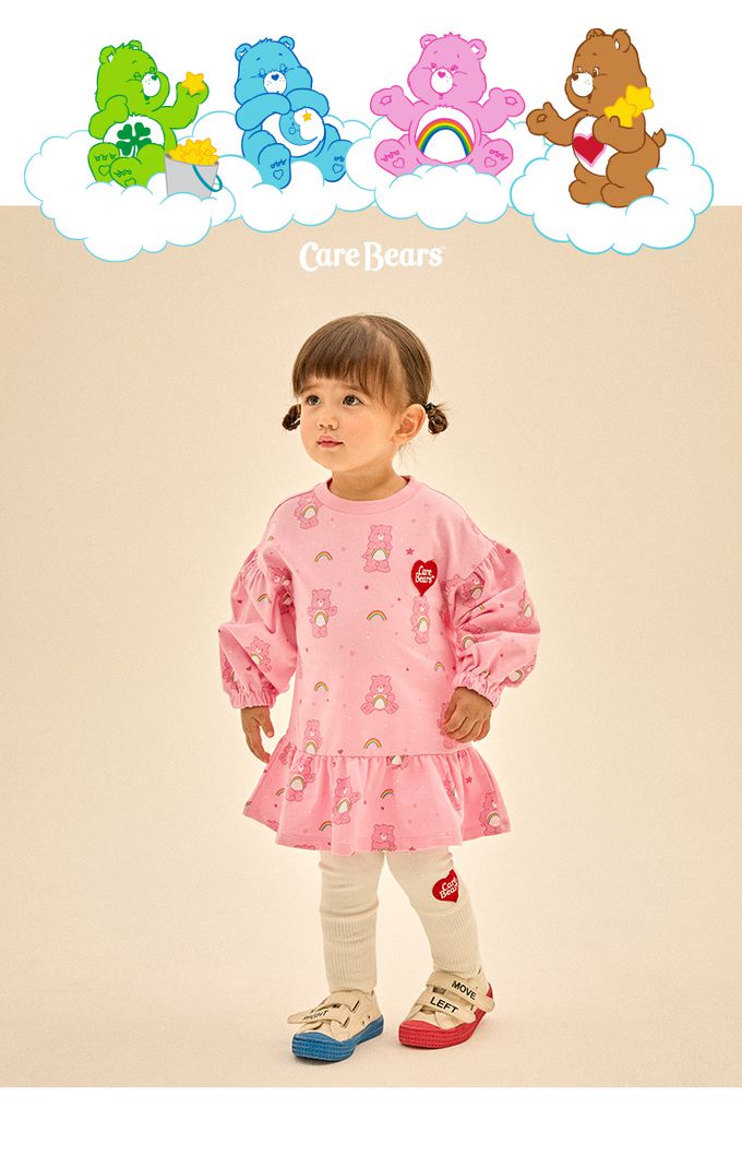 韓國 Care Bears - 聯名款彩虹熊熊長版內搭褲套裝-粉X白