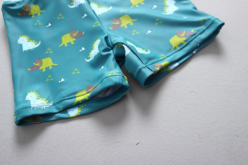 男寶短袖泳裝套裝(附帽子)-微笑恐龍-淺藍+綠