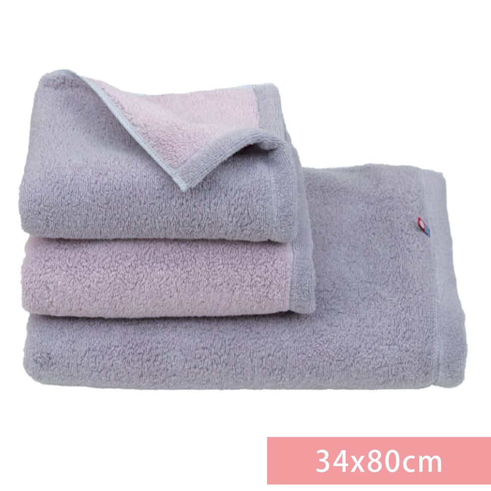 日本代購 - 日本製今治純棉長毛巾-雙面撞色-灰杏粉 (34x80cm)