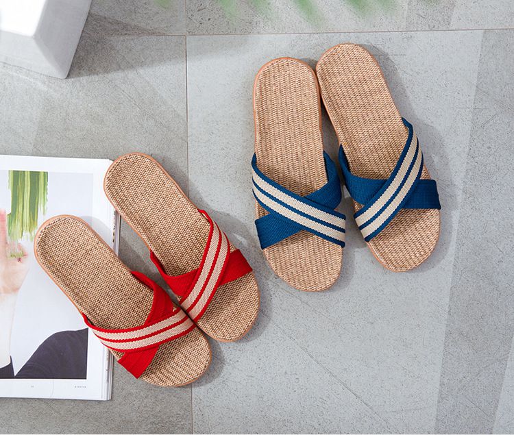 亞麻室內拖鞋-X交叉型-淺灰色