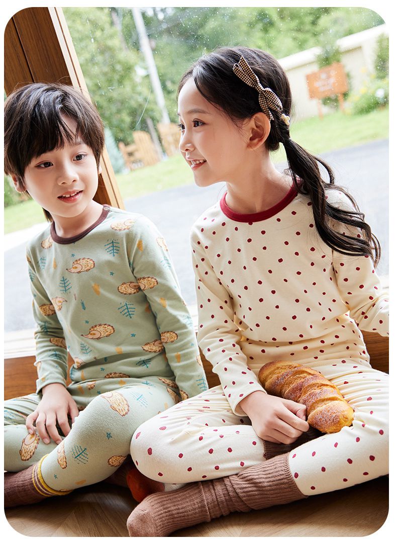 棉質圓領長袖家居服套裝-鱷魚-灰色