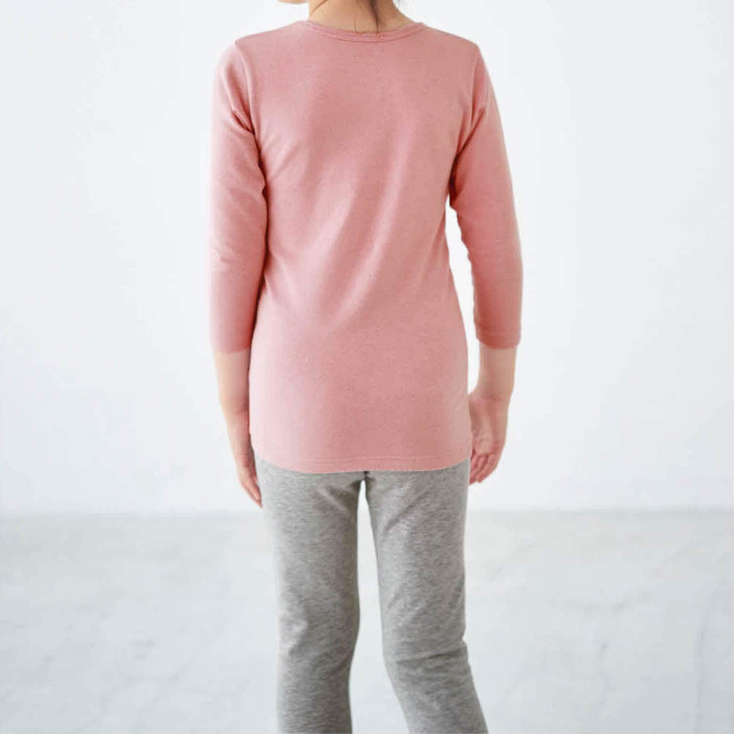 日本千趣會 - 95%棉 兒童圓領九分袖發熱衣-粉紅