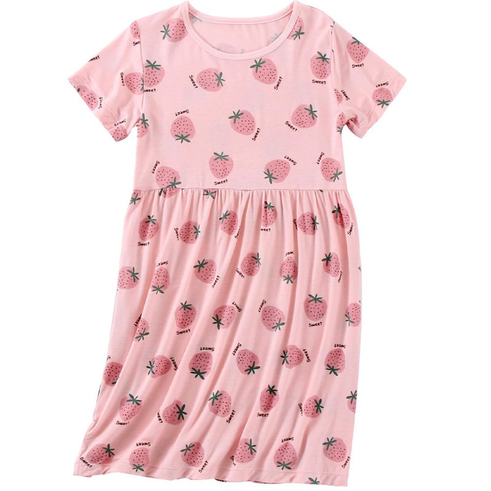 MAMDADKIDS - 短袖連身睡裙/家居服-滿版草莓-粉色