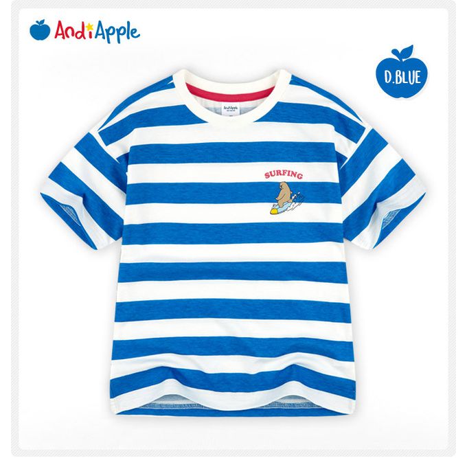 韓國 AndiApple - 衝浪小熊條紋短袖套裝-綠