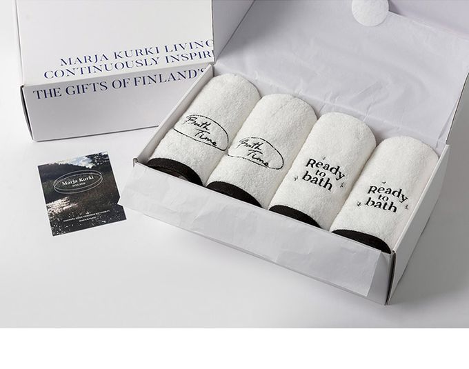 韓國 SSUEIM - 韓國製100%純棉飯店毛巾禮盒4件組40x80cm-文字款