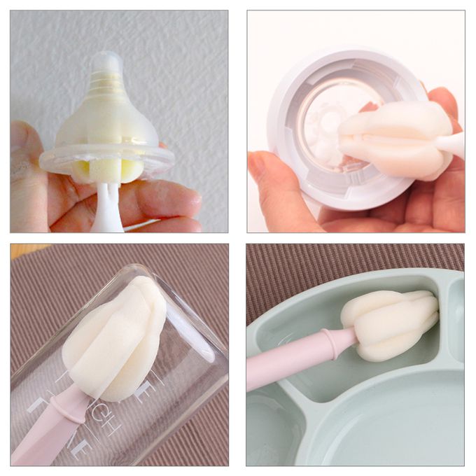 正韓 hibee - 極柔細水壺/杯子/保溫瓶/奶瓶 雙面萬用海綿刷(5入組)_雙頭雲朵海綿刷+海綿隙縫刷-HFB005