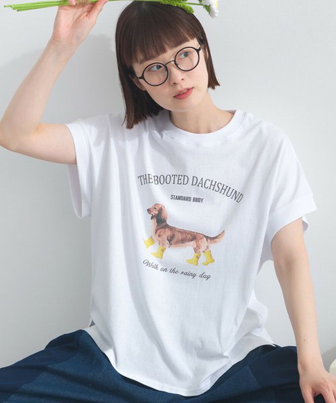 日本 Lupilien - 16OE天竺棉 臘腸狗印花短袖上衣-白