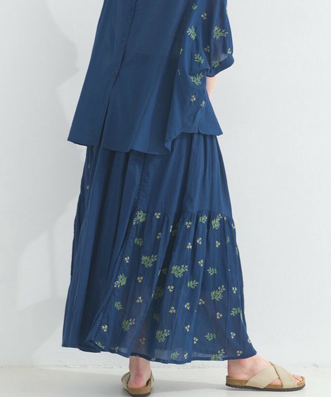 日本 Lupilien - 100%印度棉 優美植物刺繡長裙-薄荷