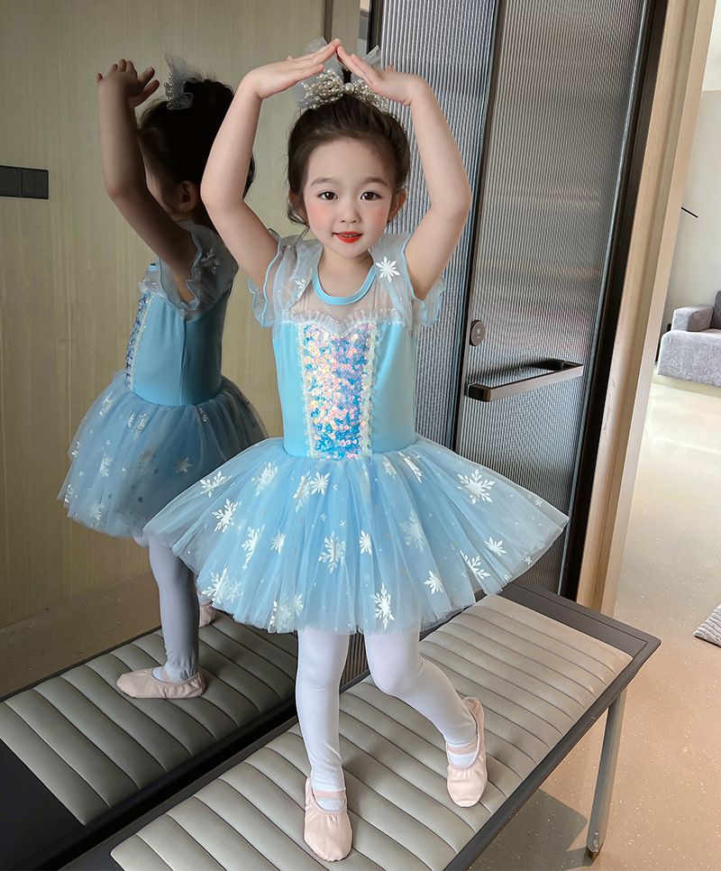 短袖造型公主裙/芭蕾舞裙-冰雪亮片-藍色