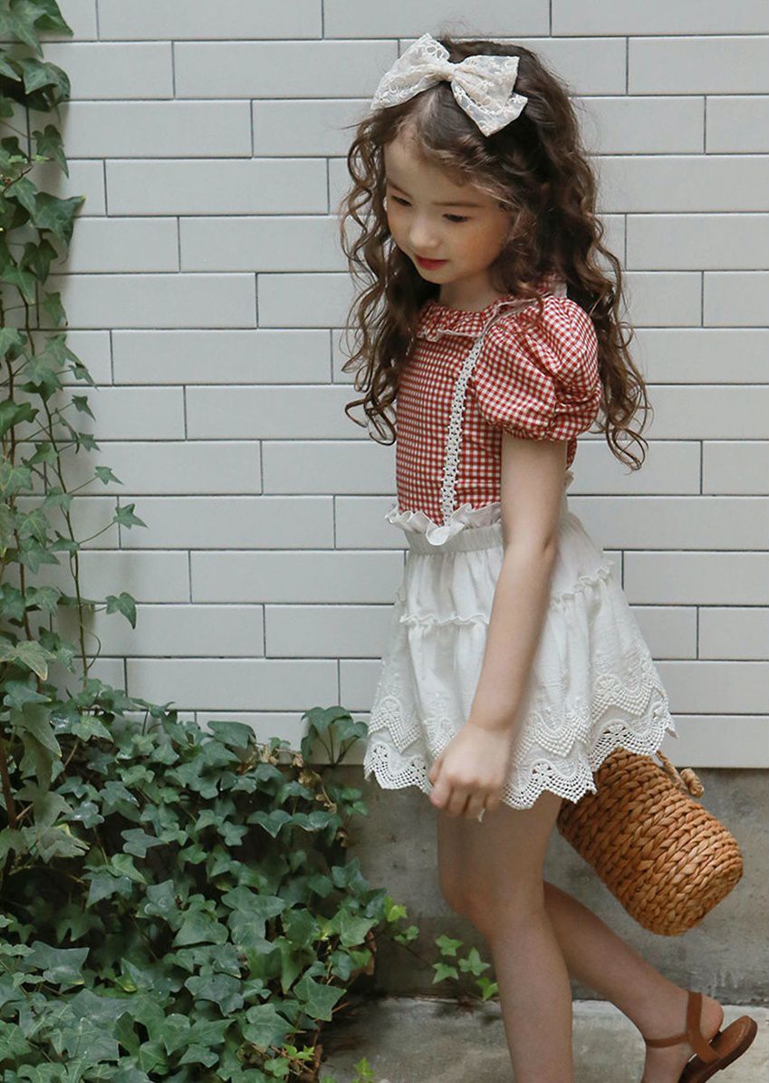 韓國 PuellaFLO - (現省50元)格子精靈套裝-紅上衣X白裙