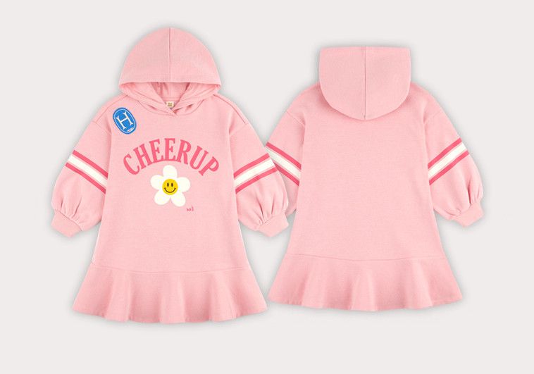 韓國 HEJMINI - (內刷毛)開心花朵泡泡袖連帽魚尾洋裝