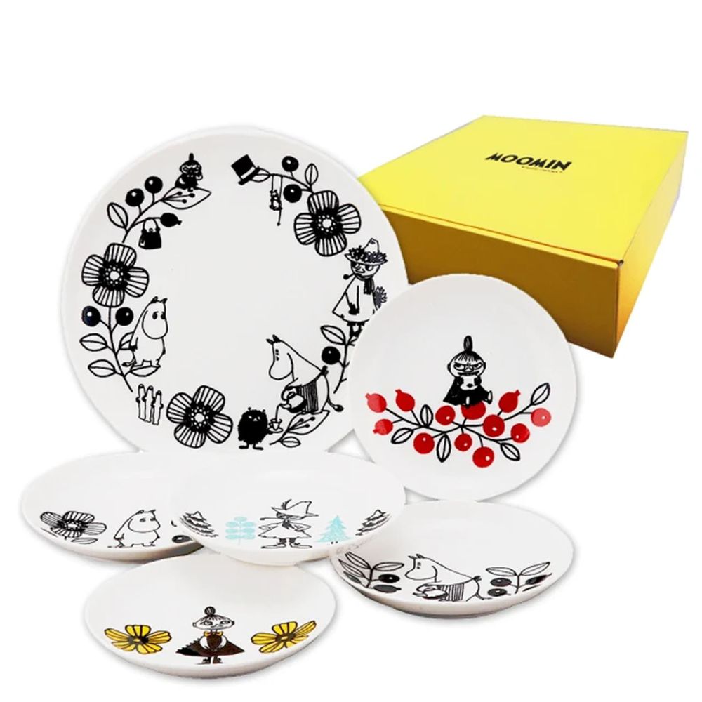 日本山加 yamaka - moomin 嚕嚕米彩繪陶瓷淺盤禮盒-MM1400-52-6入組