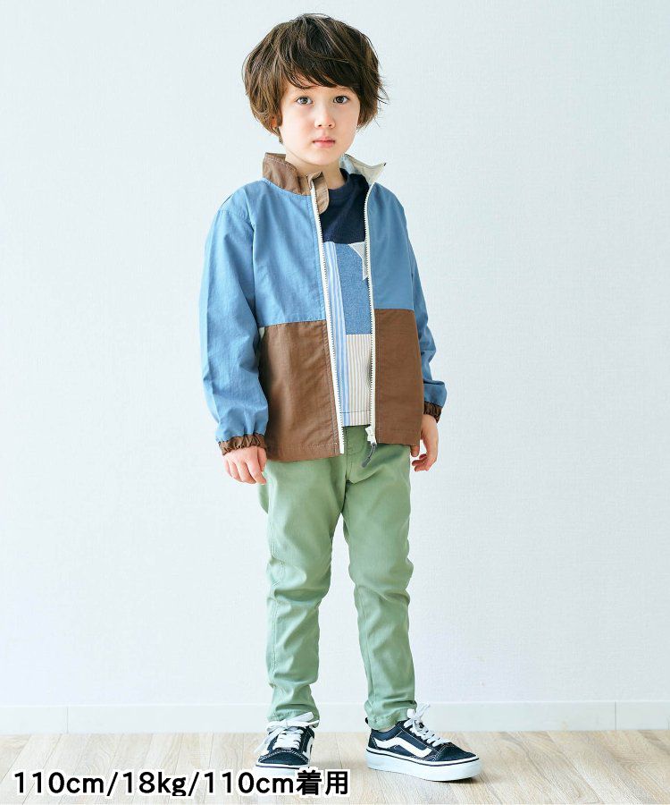 日本 apres les cours - 潑水加工 輕量印花風衣外套-撞色-藍棕系