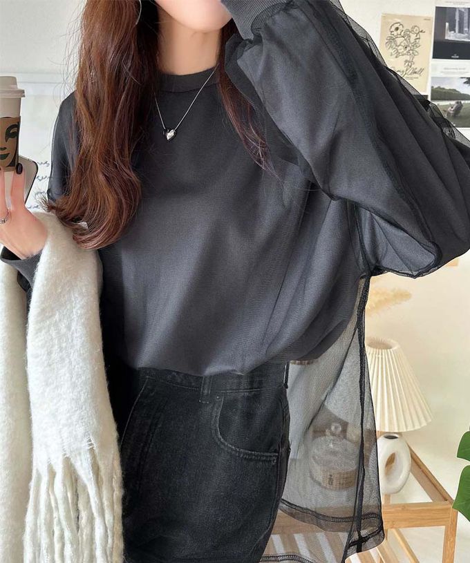 日本 Classical Elf - Java 透膚薄紗層次上衣-背後標籤印花-杏