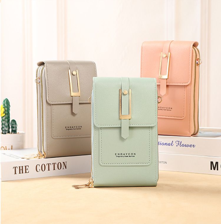 時尚可觸屏大容量斜背手機包/斜背小包-豎款-深粉色 (18x11x5cm)