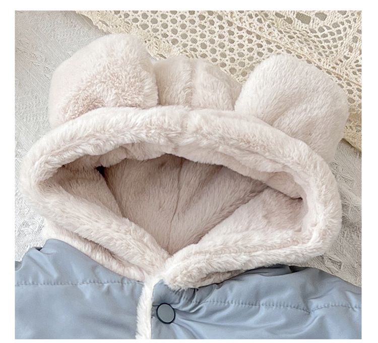 加絨加厚造型連帽鋪棉外套-毛茸茸熊熊-粉色