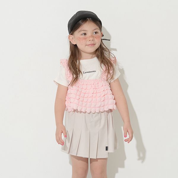 日本 Lycee mine - 泡泡短背心+短袖上衣(時尚二件組)-嫩粉紅