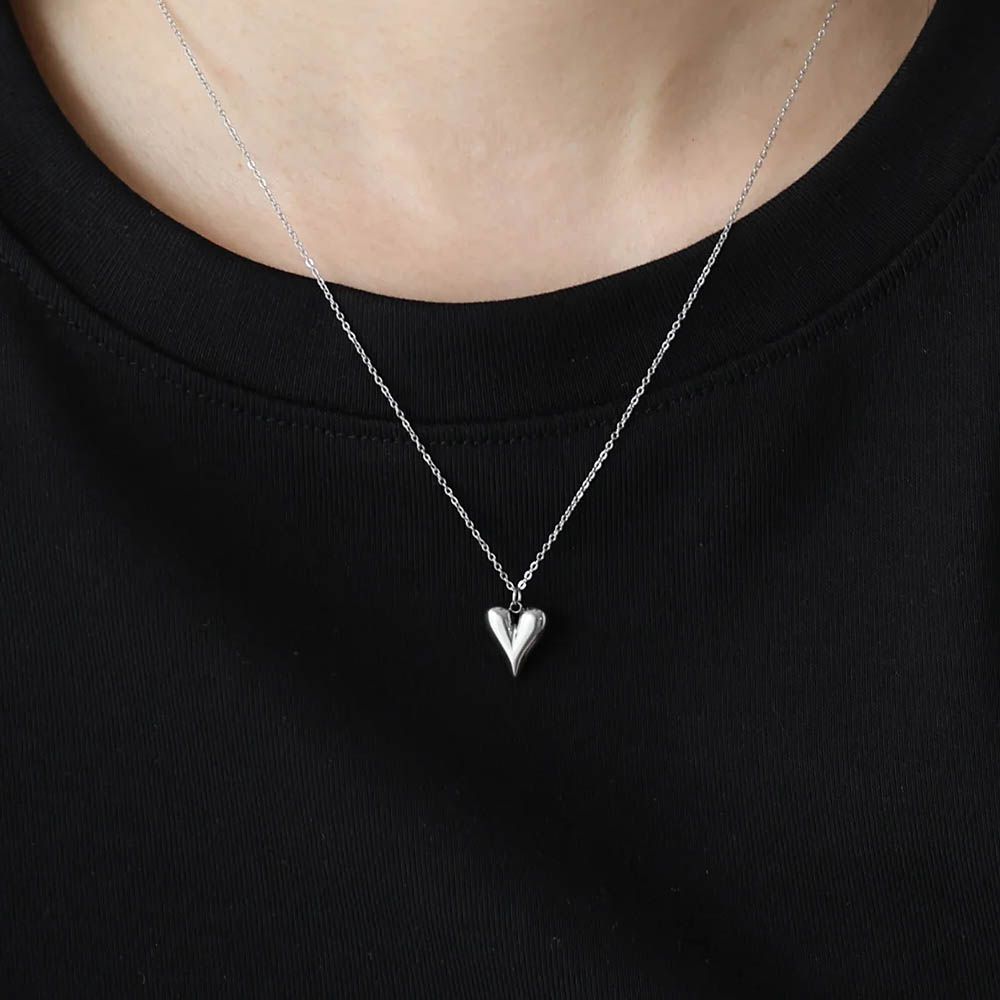 韓國製 成熟感愛心墜飾項鍊-銀