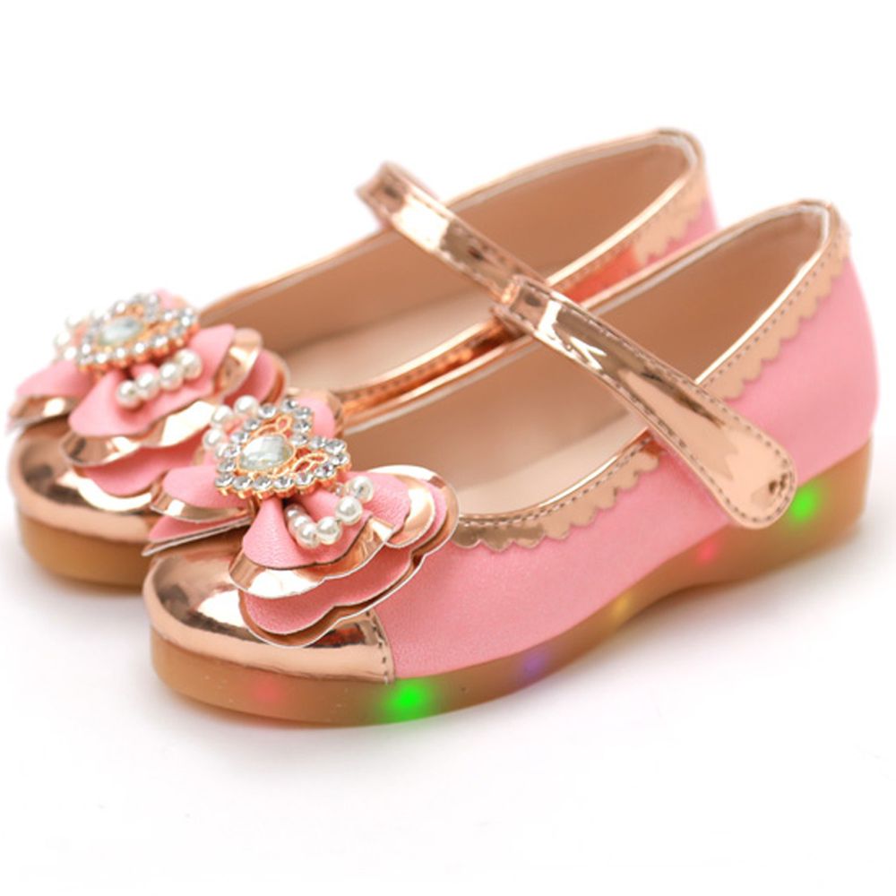韓國 OZKIZ - (LED燈)珍珠美人皮鞋-粉紅