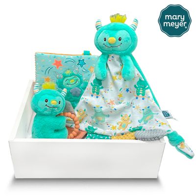 美國 MaryMeyer 蜜兒 - 怪獸萌奇臻藏禮盒-柔軟手搖鈴+柔軟安撫巾+固齒沙沙紙