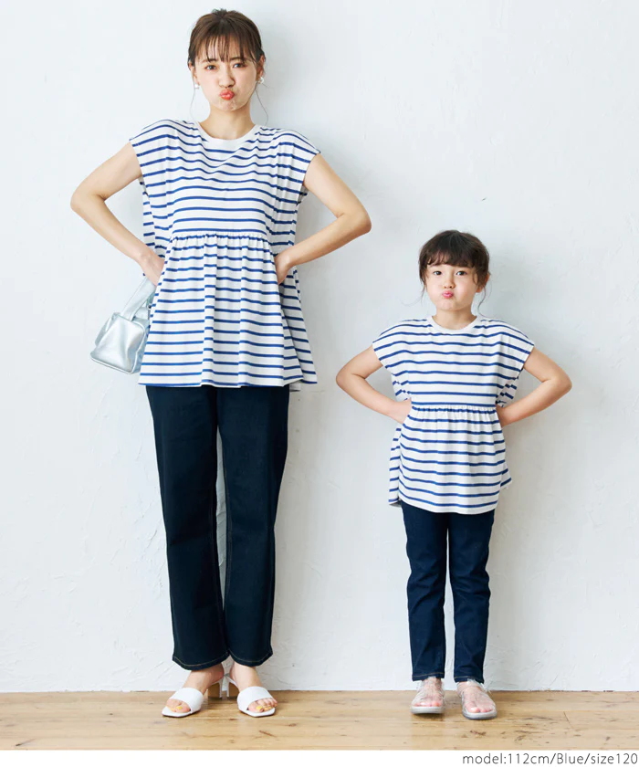 日本 COCA - 橫條紋簡約休閒短袖上衣-孩子-藍