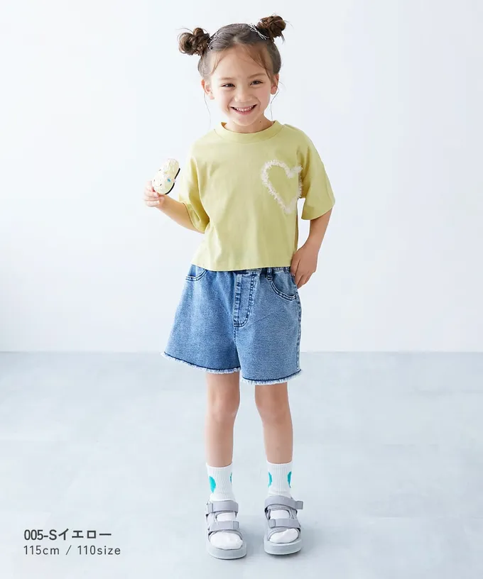 日本 devirock - 俏麗薄紗點綴短袖上衣-愛心-淺黃